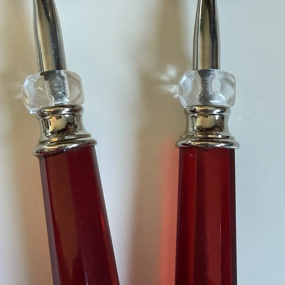 Lenox Holiday Gathering Acrylic Jewel Red Handles‎ 3 Piece Serving Set Holiday